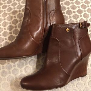 Tory Burch brown wedge bootie size 9.5, perfect!!